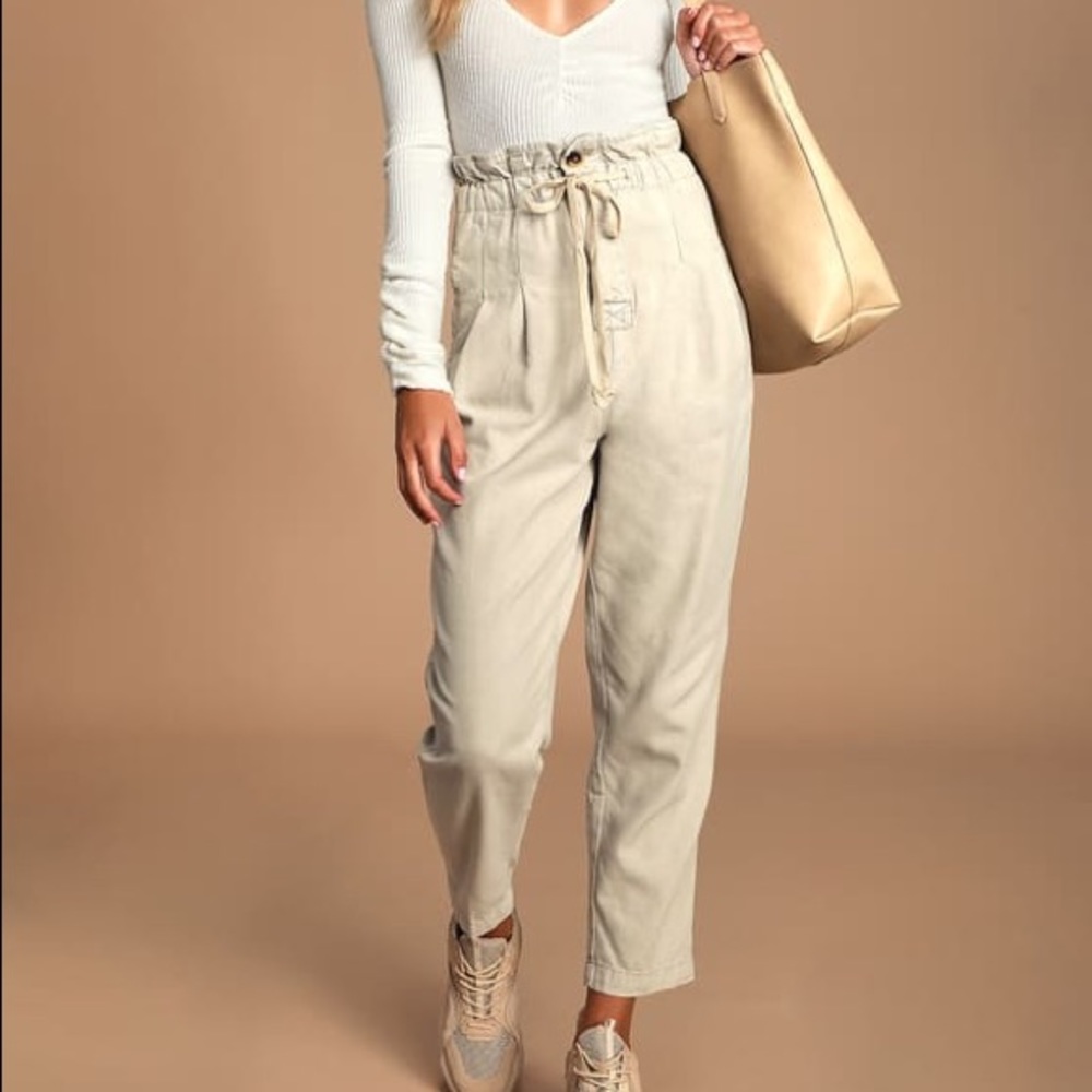 Free People Lulus Margate Beige Paperbag Trousers